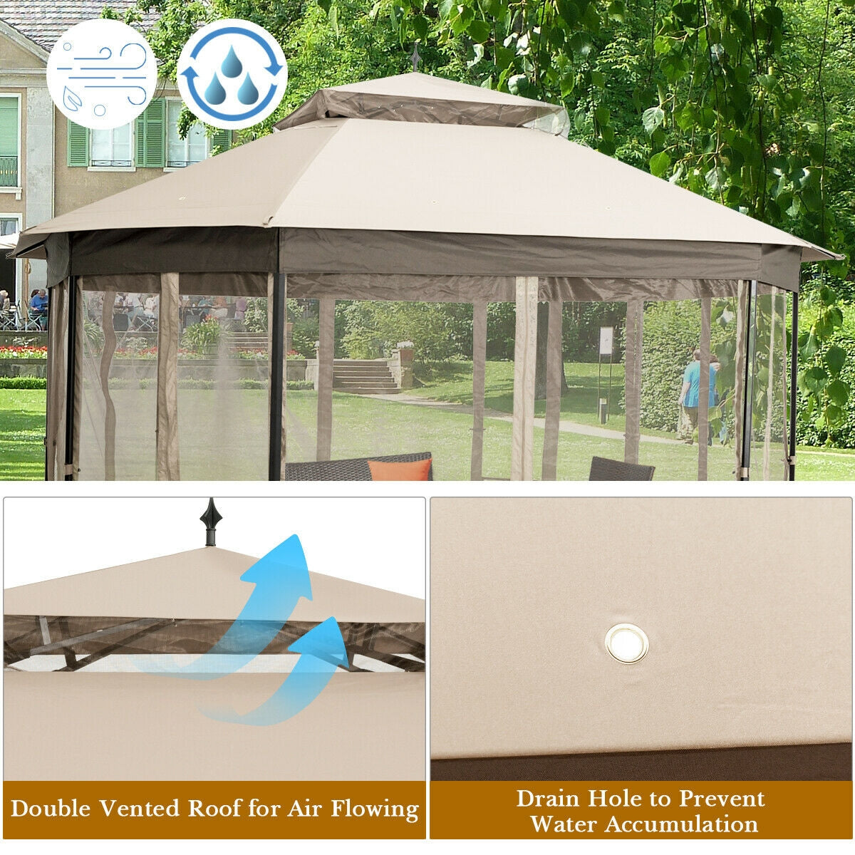 10’x 12’ Octagonal Patio Gazebo, Beige Gazebos at Gallery Canada