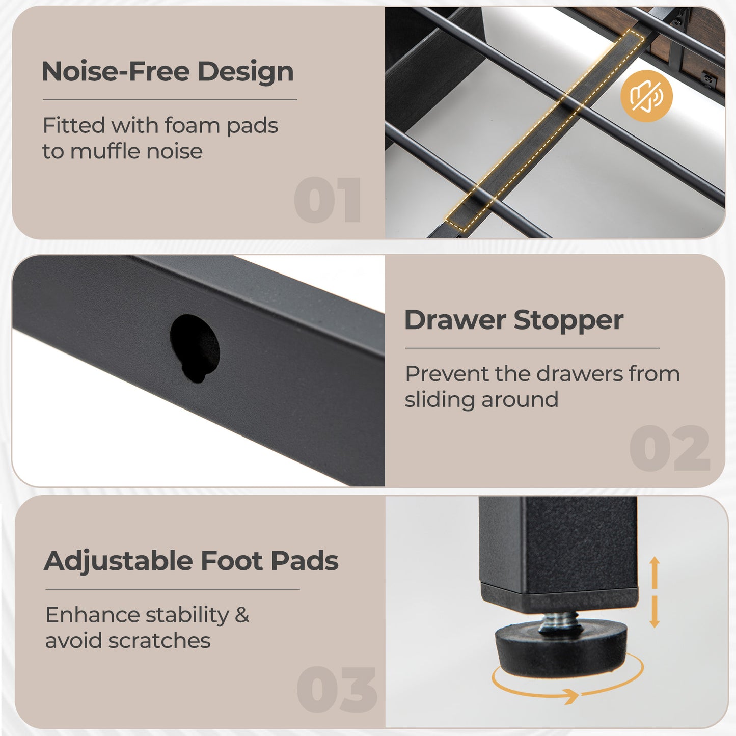 Full/Queen Size Bed Frame with Smart LED Lights and Storage Drawers-Queen Size, Rustic Brown Simple Bed Frame at Gallery Canada