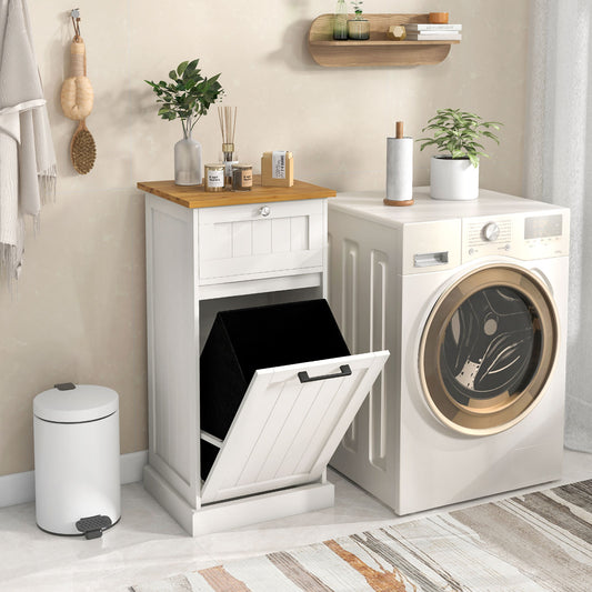 Freestanding Tilt Out Laundry Cabinet with Basket, White Laundry Baskets White at Gallery Canada