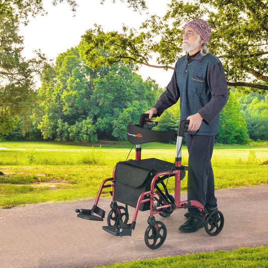 2-in-1 Adjustable Folding Handle Rollator Walker with Storage Space, Red Walkers & Rollators Red at Gallery Canada