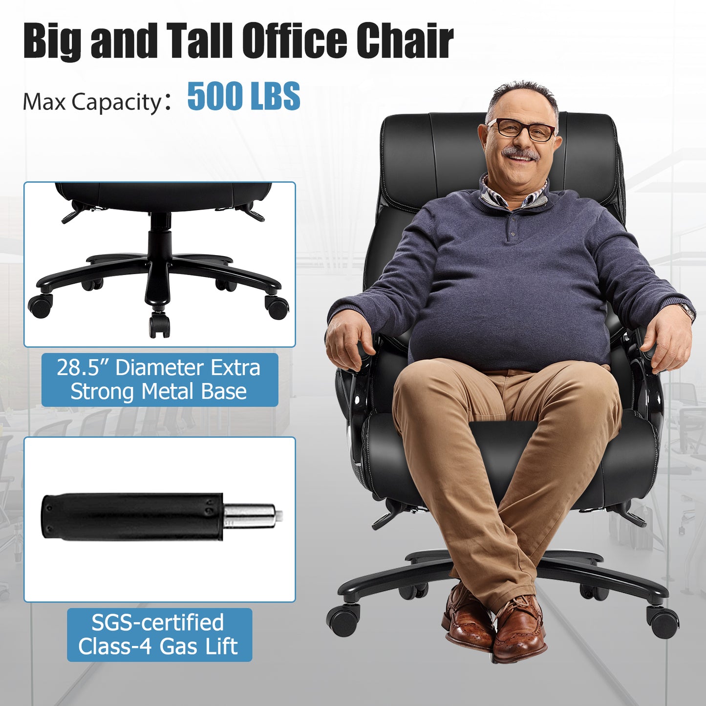 400lb PU Leather Massage Office Chair, Black Big and Tall Chairs at Gallery Canada