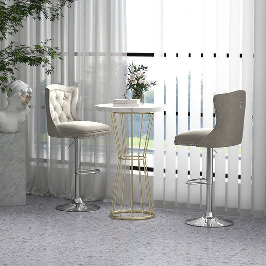 Set of 2 Bar Chairs with Footrest Electroplated Metal Base and Anti-Slip Ring, Gray Bar Stools Gray at Gallery Canada