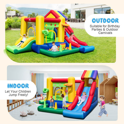 Inflatable Bounce Castle with Double Slides and 735W Blower, Multicolor