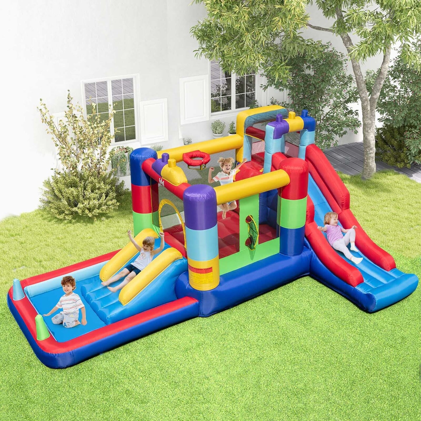 Inflatable Bounce House with 680W Blower and Ball Pit, Multicolor