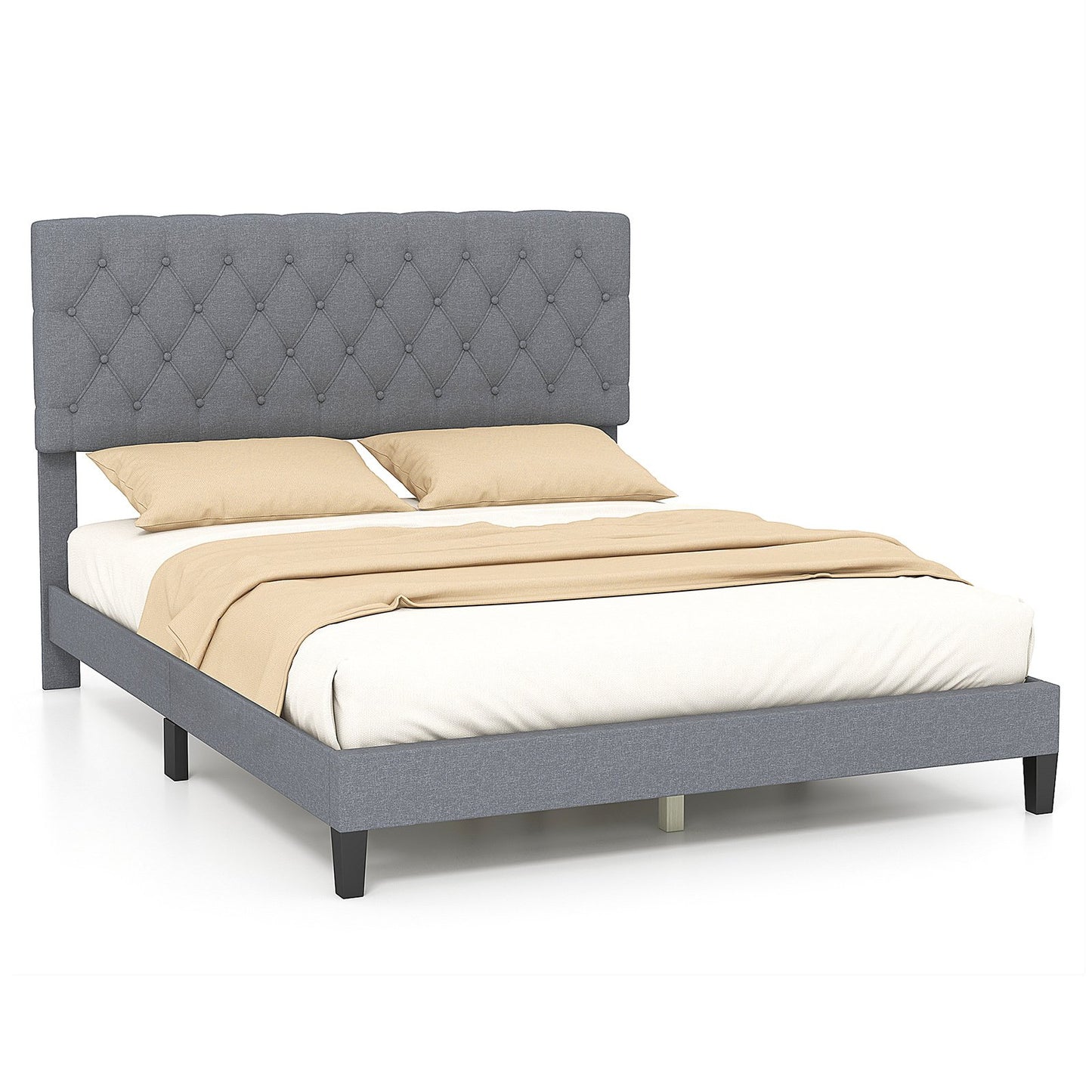 Queen Size Upholstered Platform Bed with Button Tufted Headboard