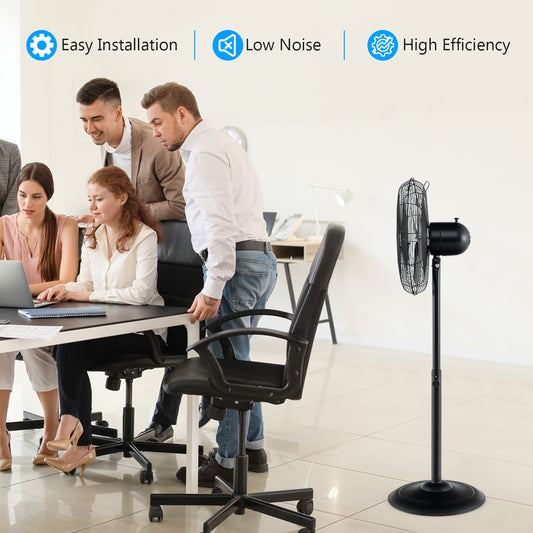16 Inch Pedestal Standing Fan, 3 Speeds, Adjustable Height, Black Fans Black at Gallery Canada