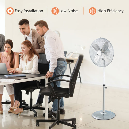 16 Inch Pedestal Standing Fan, 3 Speeds, Adjustable Height, Silver Fans Silver at Gallery Canada