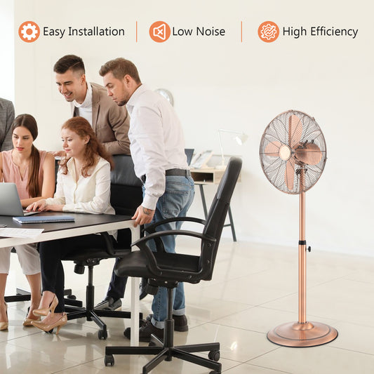 16 Inch Pedestal Standing Fan, 3 Speeds, Adjustable Height, Copper Fans Copper at Gallery Canada