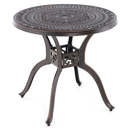 31.5" Cast Aluminum Table Patio Round Dining Table with Umbrella Hole, Copper