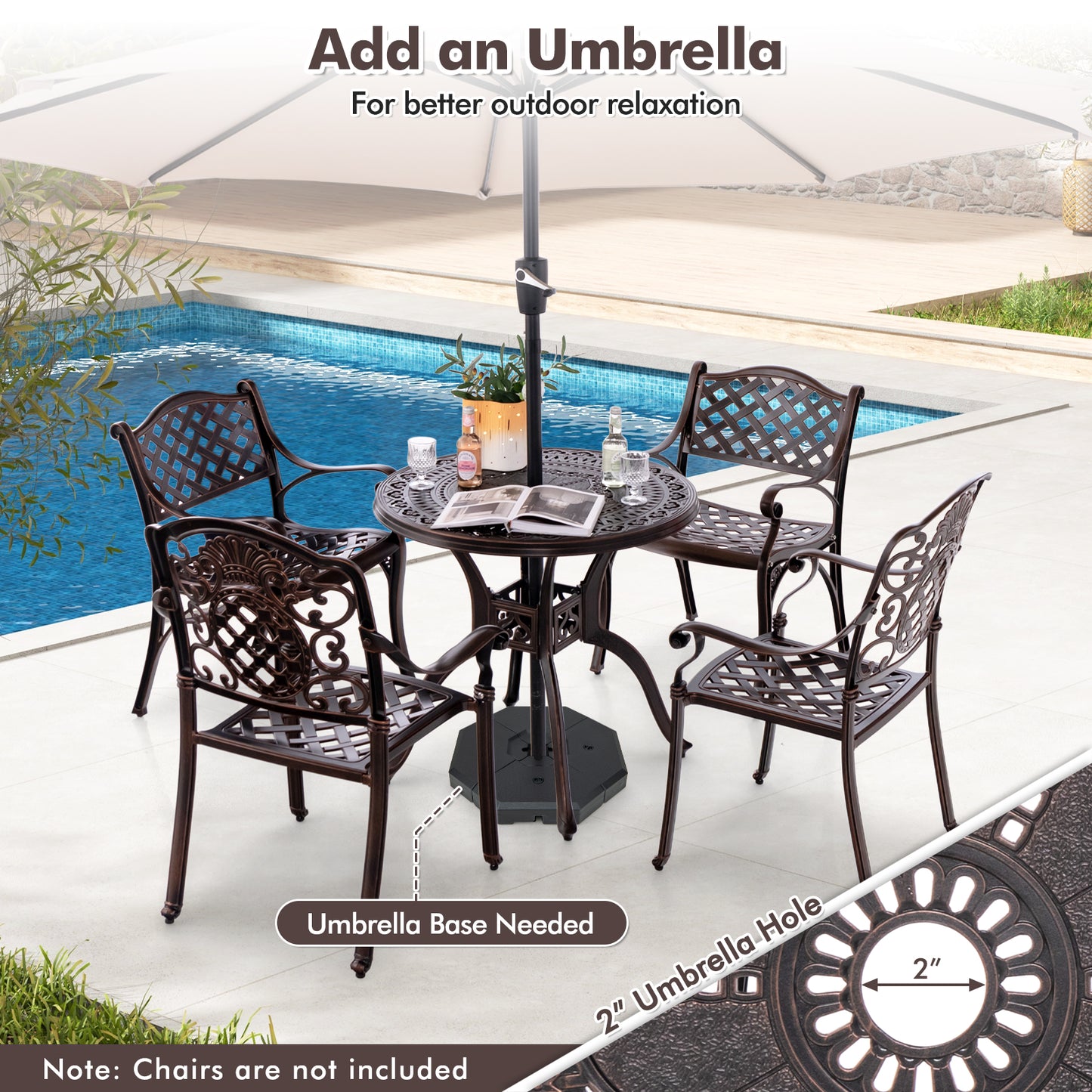 31.5 Inch Cast Aluminum Round Patio Dining Table, Copper Patio Dining Tables at Gallery Canada