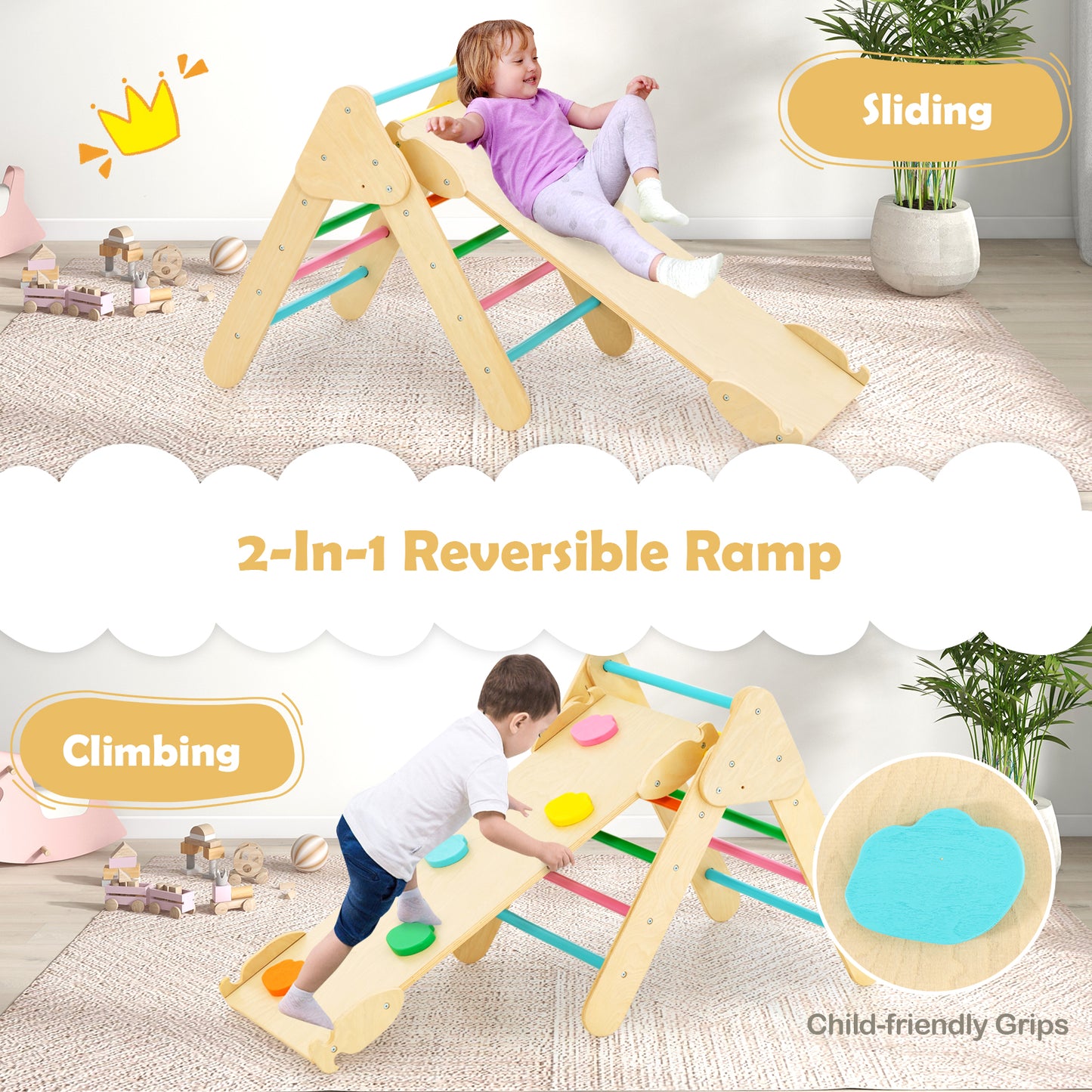 5-In-1 Wooden Kids Climber Toys, Triangle Arch Ramp, Multicolor Climbers & Slides at Gallery Canada