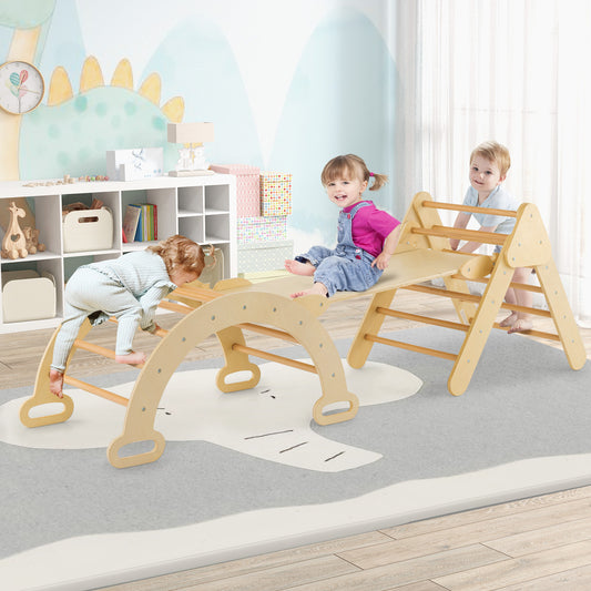 5-in-1 Wooden Kids Climber Toys with Triangle Arch Ramp, Natural Climbers & Slides Natural at Gallery Canada