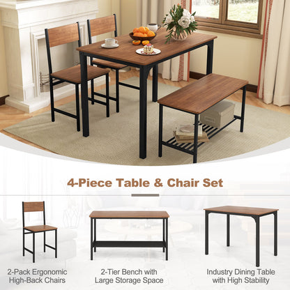 4 Pieces Rustic Dining Table Set with 2 Chairs and Bench, Brown at Gallery Canada
