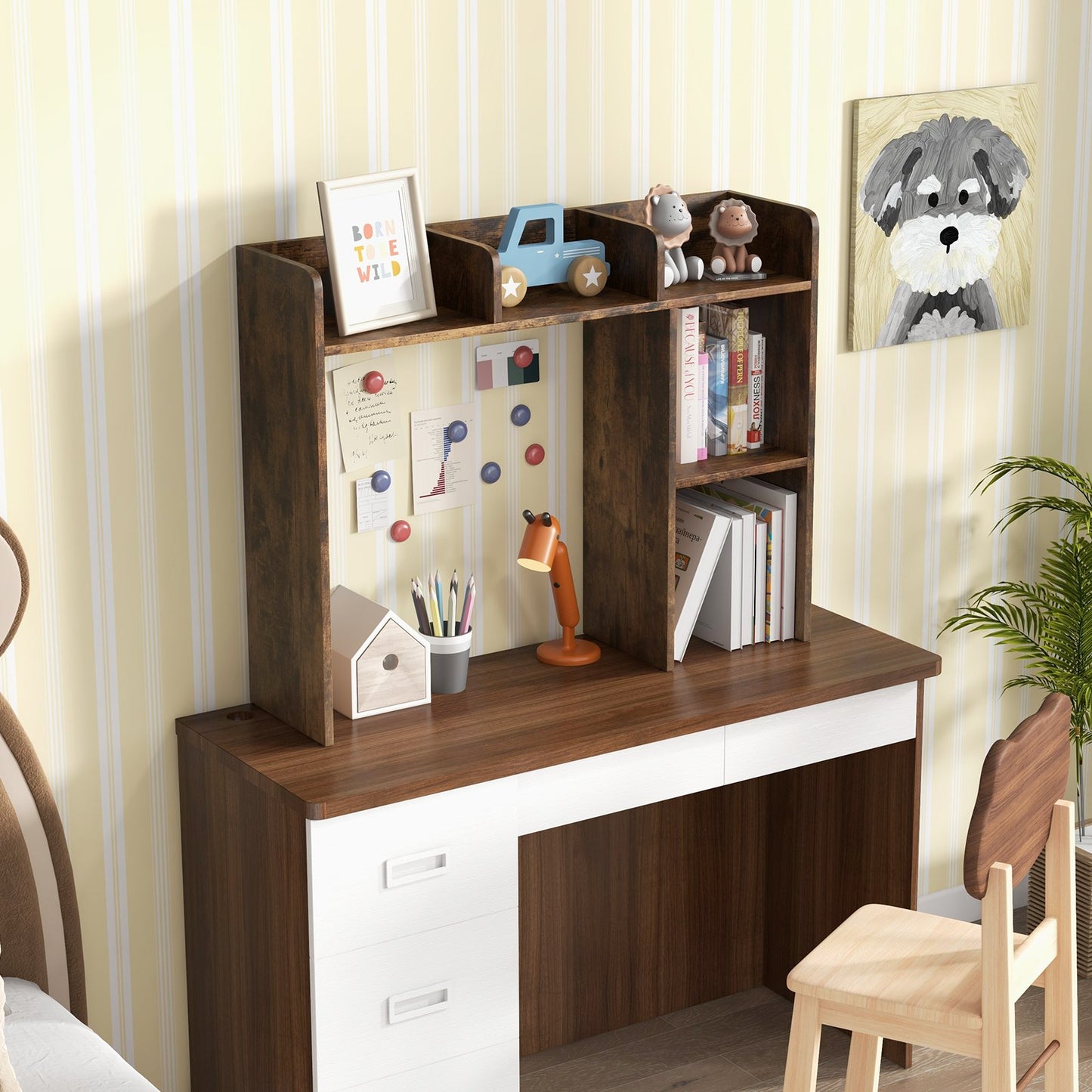 3-Tier Multipurpose Desk Bookshelf with 4 Shelves, Brown