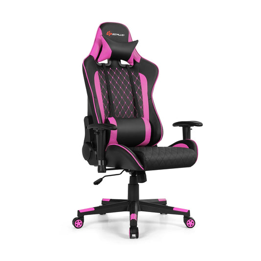 Massage Gaming Chair with Lumbar Support and Headrest, Pink at Gallery Canada