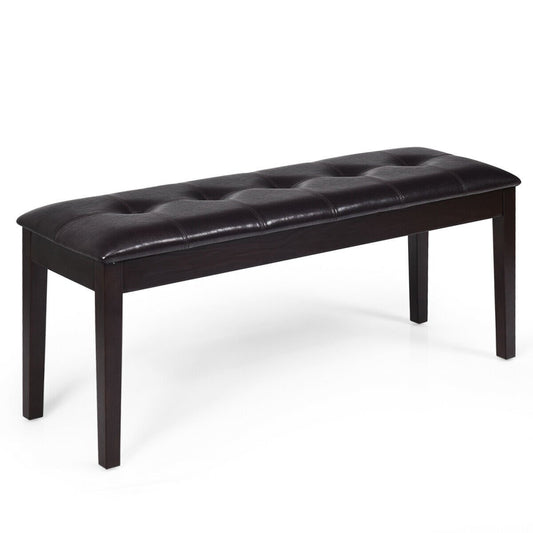 Upholstered Dining Room PU Bench Solid Wood Button Tufted, Brown at Gallery Canada