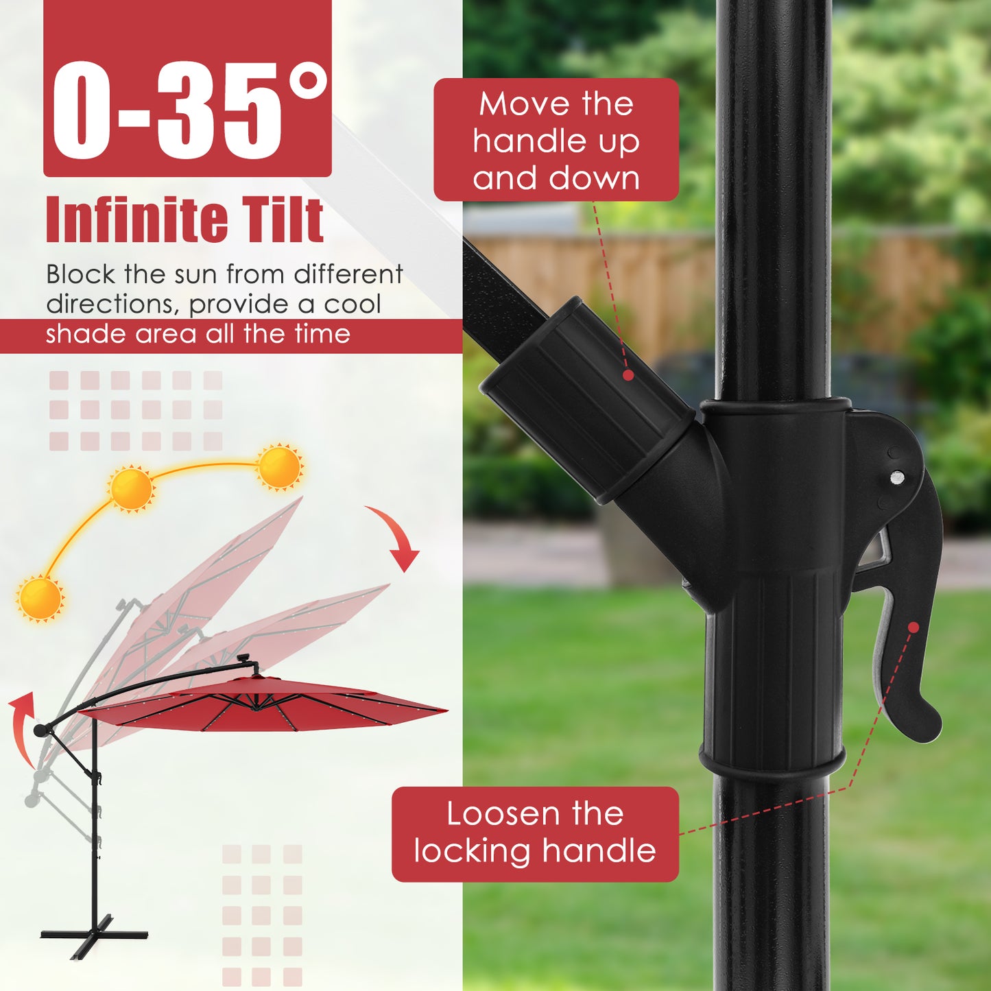 10Ft Solar Offset Hanging Umbrella, 40 Lamp Beads, Dark Red Outdoor Umbrellas at Gallery Canada