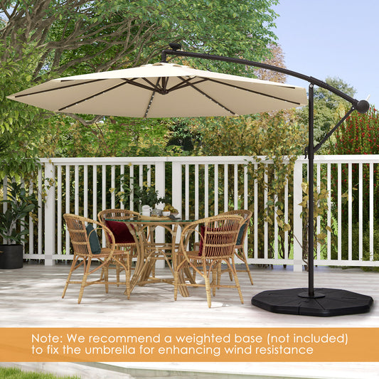 10 Feet Solar Offset Hanging Umbrella, 40 Lamp Beads, Beige