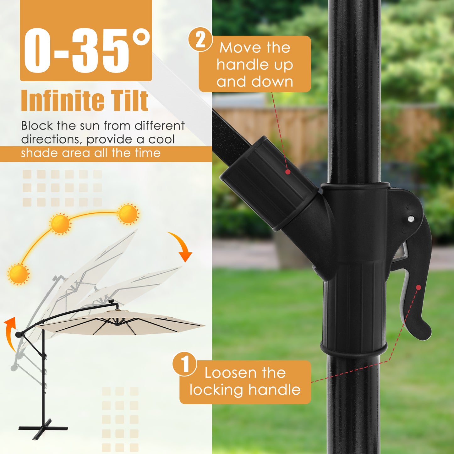 10 Feet Solar Offset Hanging Umbrella, 40 Lamp Beads, Beige Outdoor Umbrellas at Gallery Canada