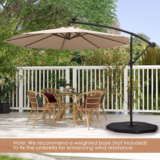 10 Feet Solar Offset Hanging Umbrella with 40 Lamp Beads and Solar Panel, Tan Outdoor Umbrellas Tan at Gallery Canada