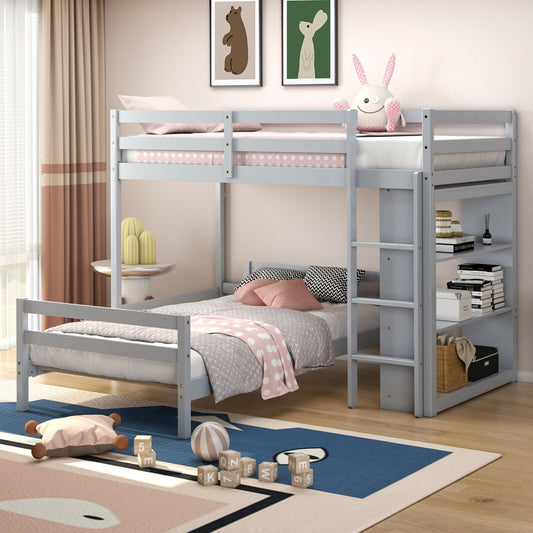 Twin Over Twin Loft Bunk Bed with Bookcase, Gray Bunk Bed Frame Gray at Gallery Canada