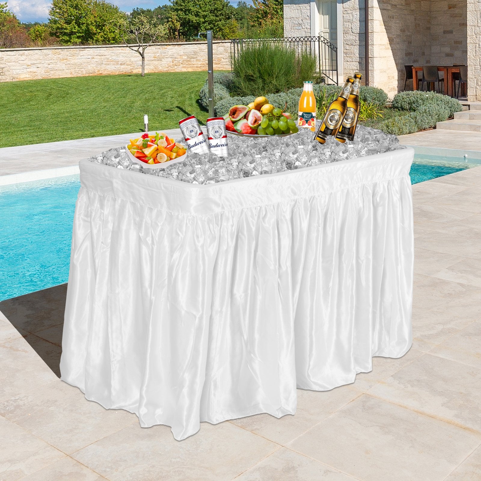 4 Feet Plastic Party Ice Folding Table with Matching Skirt, White at Gallery Canada