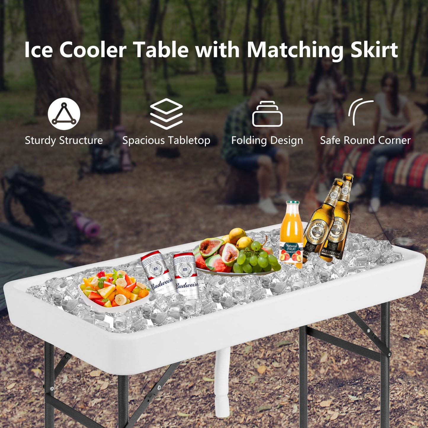 4 Feet Plastic Party Ice Folding Table with Matching Skirt, White at Gallery Canada