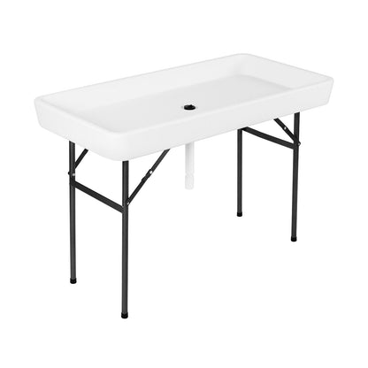 4 Feet Plastic Party Ice Folding Table with Matching Skirt, White