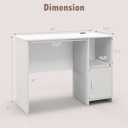Modern Computer Desk with Cabinet, White
