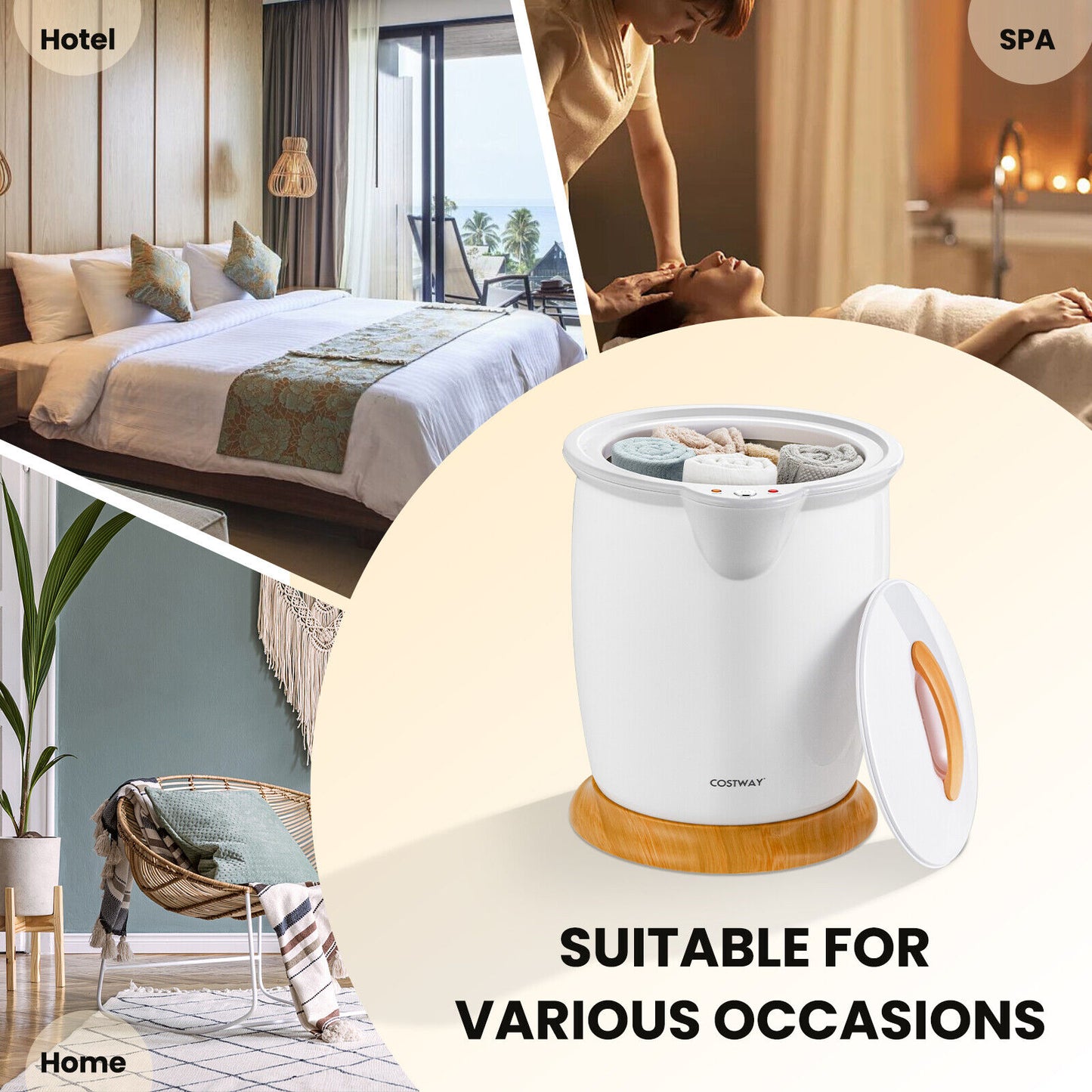 Bathroom Towel Warmer Bucket with Fragrance Holder and Auto Shut, White Massage at Gallery Canada