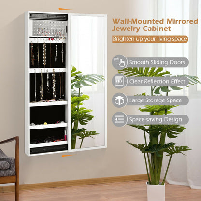 Wall Mounted Jewelry Full-Length Mirror Slide Cabinet Armoire, White at Gallery Canada