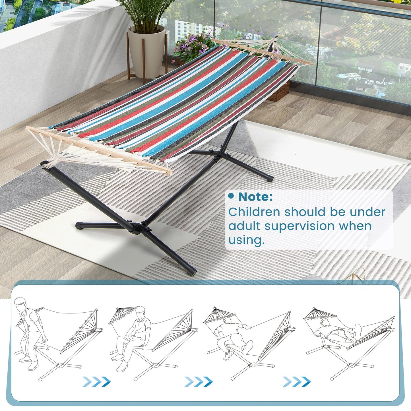 Hammock with Stand and Carrying Case, Multicolor