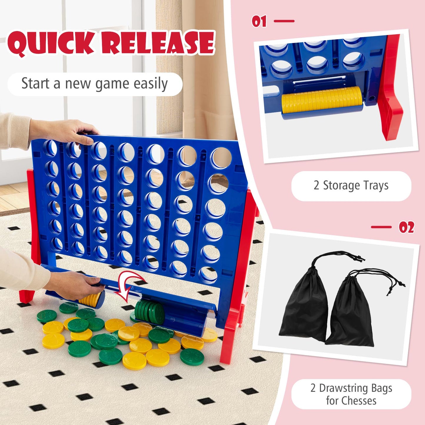 Jumbo 4-to-Score Connect Game Set with Carrying Bag and 42 Coins, Red Lawn Games at Gallery Canada