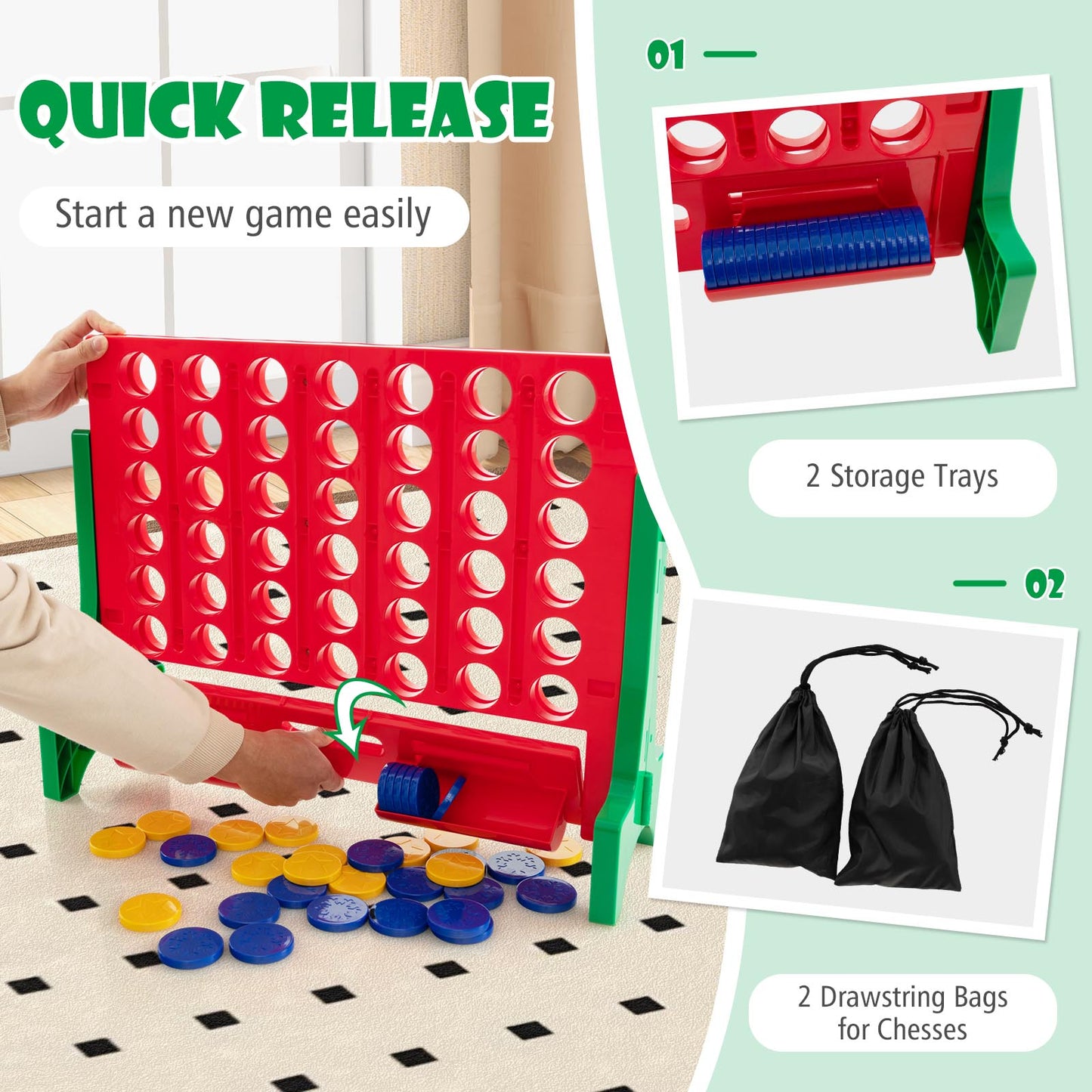Jumbo 4-to-Score Connect Game Set with Carrying Bag and 42 Coins, Green Lawn Games at Gallery Canada
