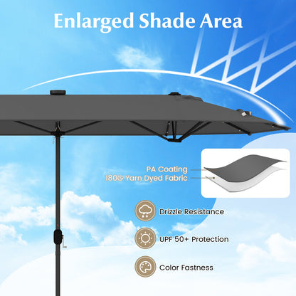 13FT Double-sided Patio Umbrella with Solar Lights for Garden Pool Backyard, Gray