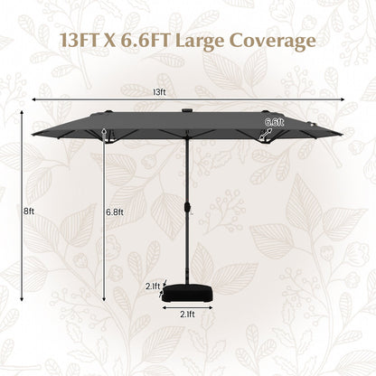 13FT Double-sided Patio Umbrella with Solar Lights for Garden Pool Backyard, Gray