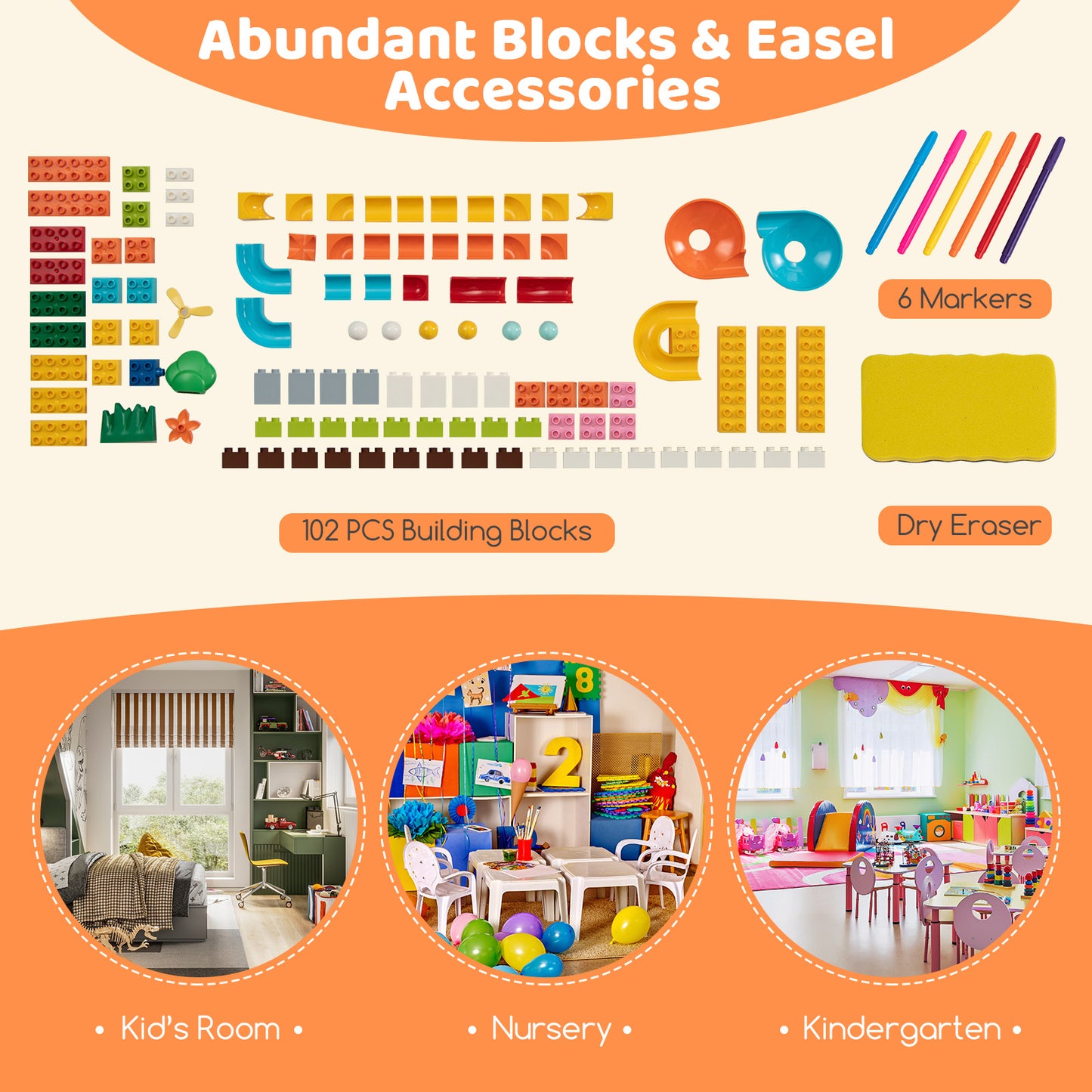 6-In-1 Folding Kids Art Easel with Reversible Building Block Tabletop Art Easels at Gallery Canada