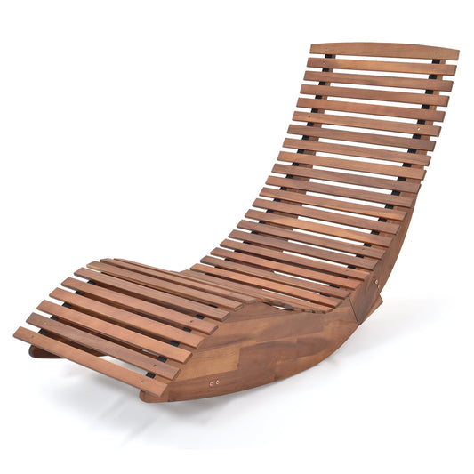 Outdoor Acacia Wood Rocking Chair with Widened Slatted Seat and High Back, Natural