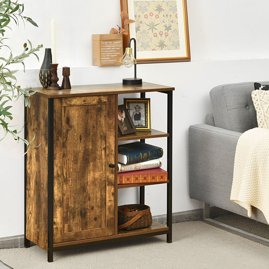 Freestanding Storage Cabinet, 3 Open Shelves With Doors, Rustic Brown Cabinets & Chests Rustic Brown at Gallery Canada