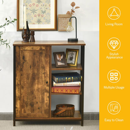 Multipurpose Freestanding Storage Cabinet with 3 Open Shelves and Doors, Rustic Brown