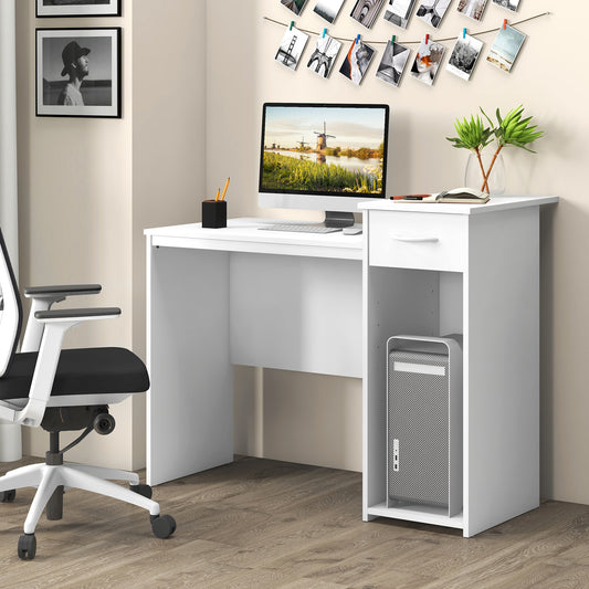 Computer Desk With Drawer, Adjustable Shelf, Cable Hole, White Computer Desks White at Gallery Canada