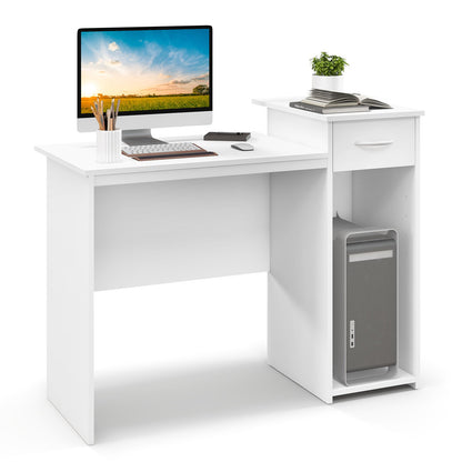 Computer Desk with Drawer Modern Laptop PC Desk with Adjustable Shelf and Cable Hole, White