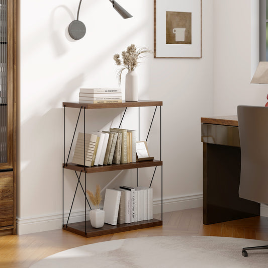 3-Tier Multipurpose Display Rack, Walnut, Metal Frame Bookcases Walnut at Gallery Canada