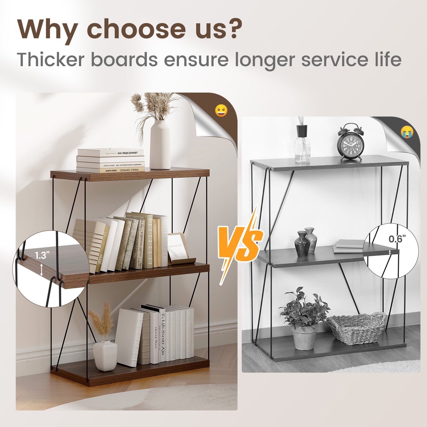 3-Tier Multipurpose Display Rack, Walnut, Metal Frame Bookcases at Gallery Canada