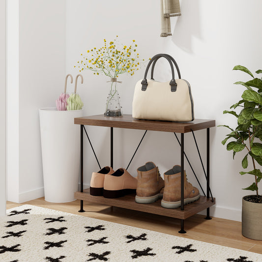 2 Tier Multipurpose Display Rack, Metal Frame, Walnut Bookcases Walnut at Gallery Canada