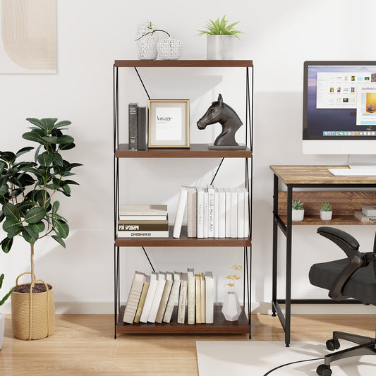 4-Tier Multipurpose Display Rack, Walnut, Metal Frame Bookcases Walnut at Gallery Canada