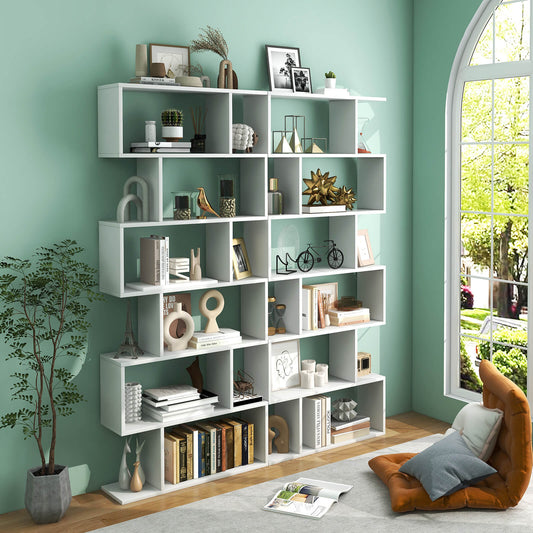 6 Tier S-Shaped Bookshelf Storage Display Bookcase Decor Z-Shelf, White Bookcases White at Gallery Canada