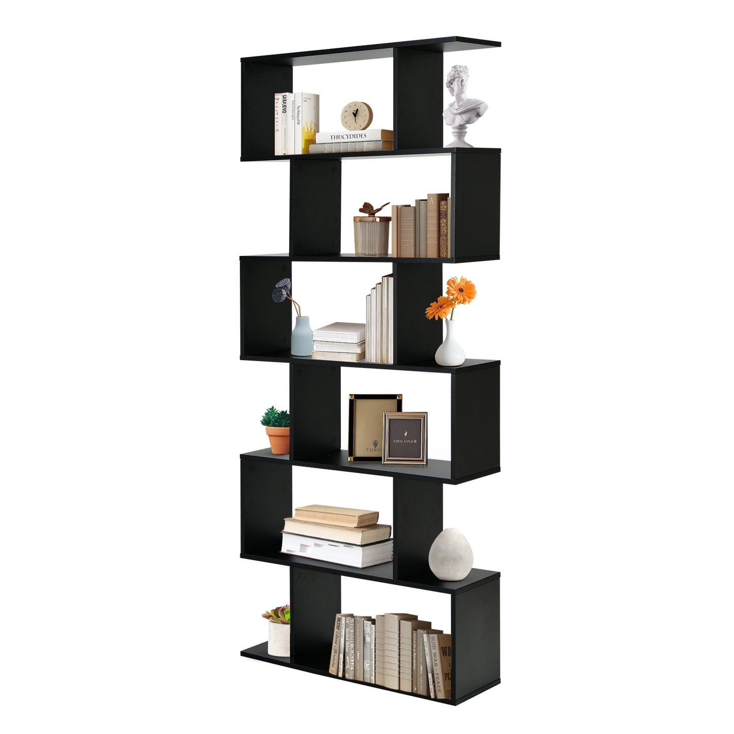 6 Tier S-Shaped Bookshelf Storage Display Bookcase Decor Z-Shelf, Black at Gallery Canada