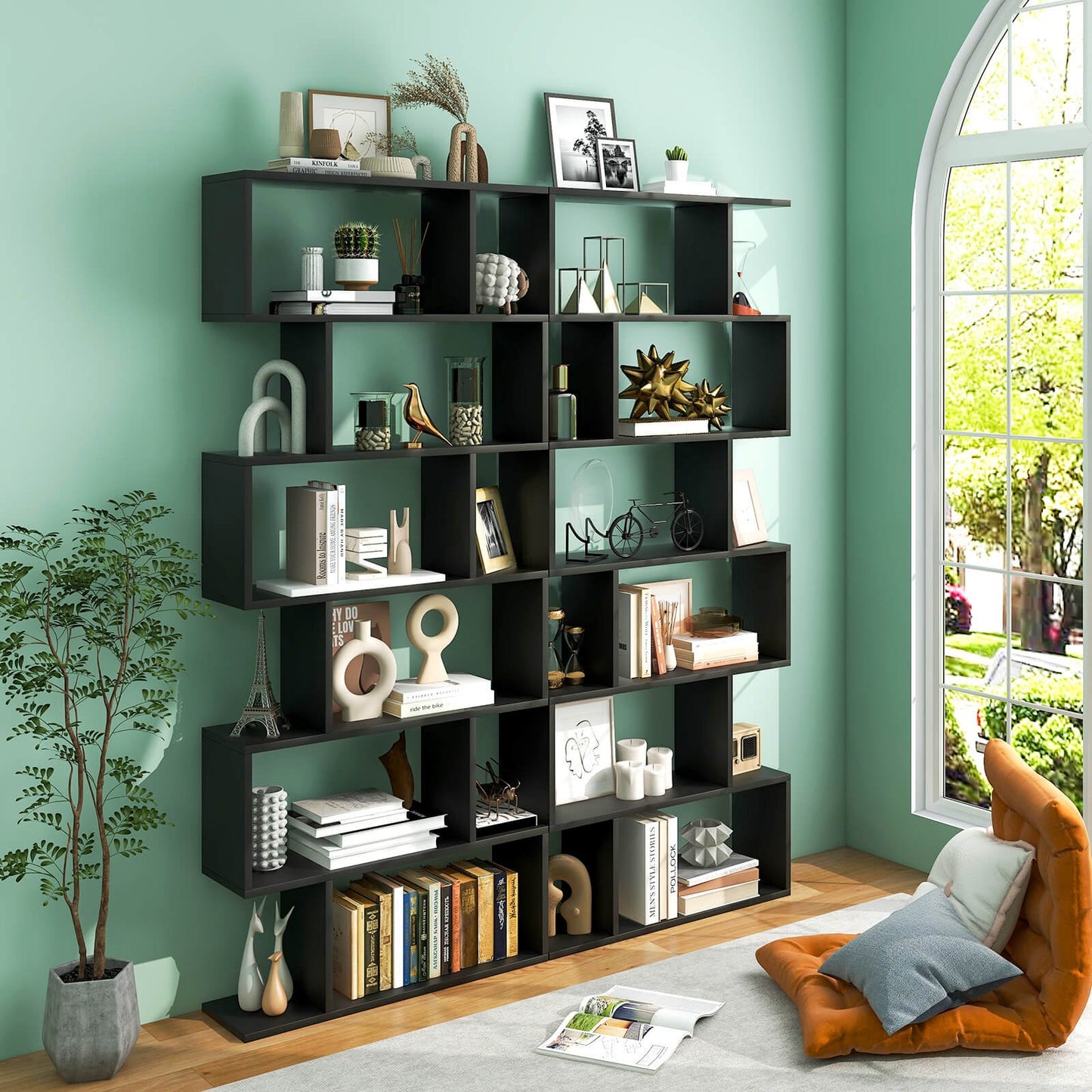 6 Tier S-Shaped Bookshelf Storage Display Bookcase Decor Z-Shelf, Black at Gallery Canada