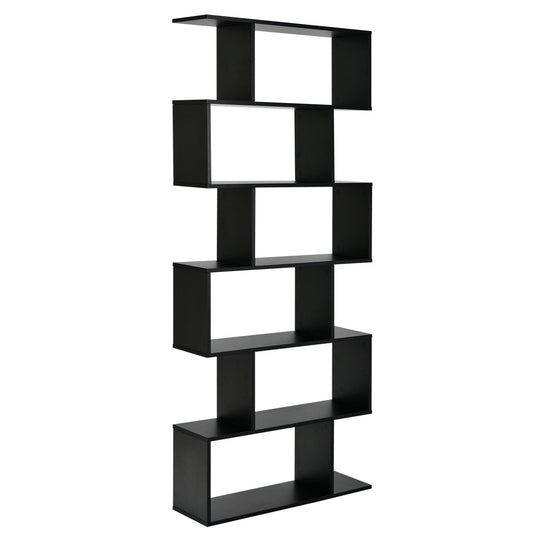 6 Tier S-Shaped Bookshelf Storage Display Bookcase Decor Z-Shelf, Black